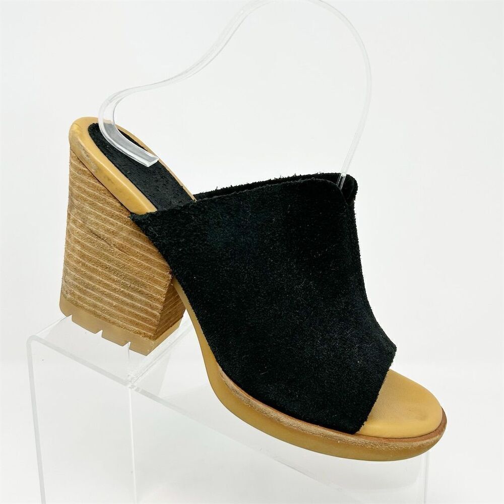 Kork-Ease Women's Black Suede Block Heel Mule Sandals Size 9M Casual Summer